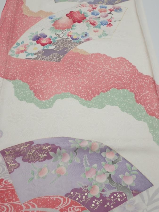 2S01z120  Japanese Kimono Silk  FABRIC Flowers Off-white 86.6x15.7