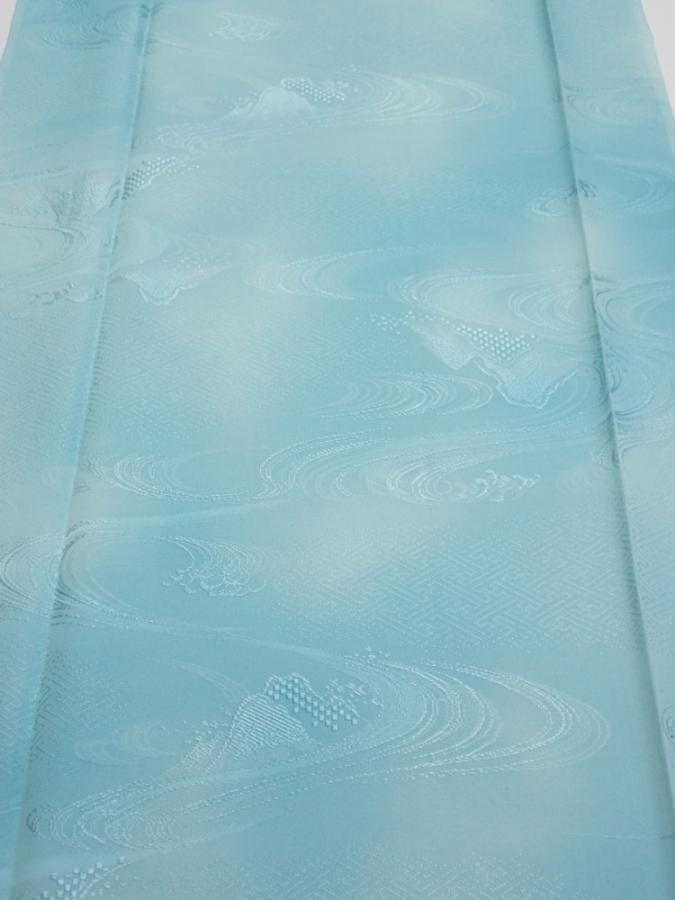 2S03z80  Japanese Kimono Silk  FABRIC Wave Light blue 63.0x14.6