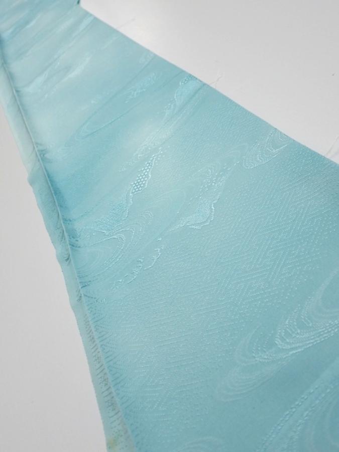 2S07z40  Japanese Kimono Silk  FABRIC Wave Light blue 55.1x7.3