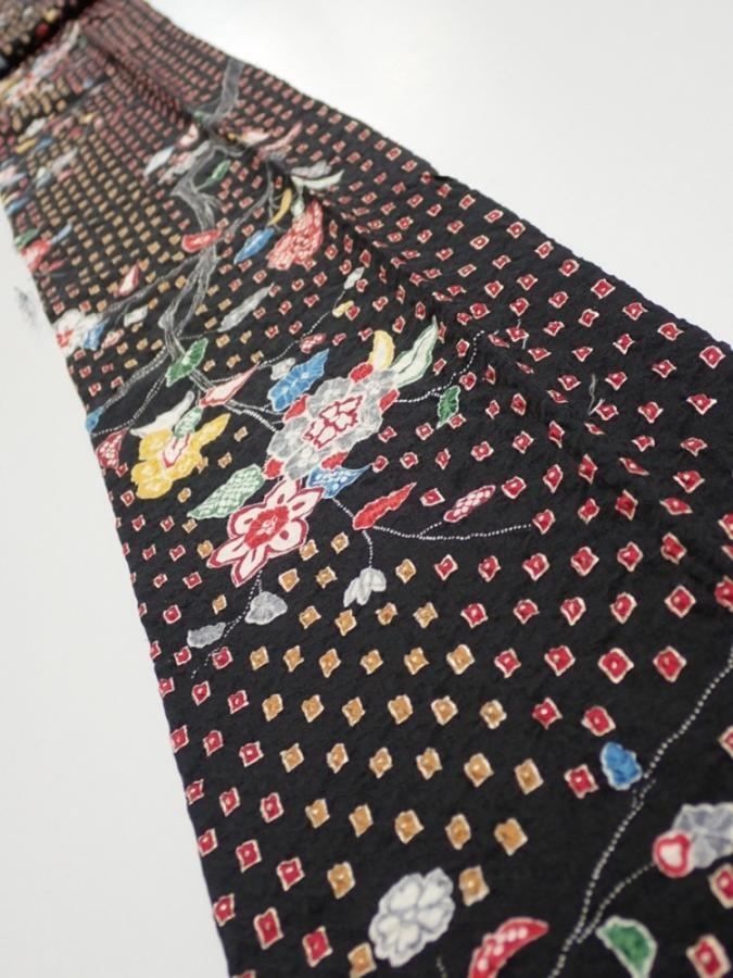 2S09z60  Japanese Kimono Silk  FABRIC Flower Black 78.7x6.7