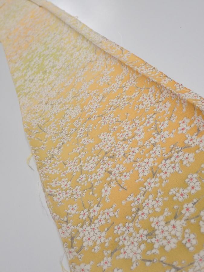 2S07z40  Japanese Kimono Silk  FABRIC Sakura branch Orange-Yellow 61.8x7.1
