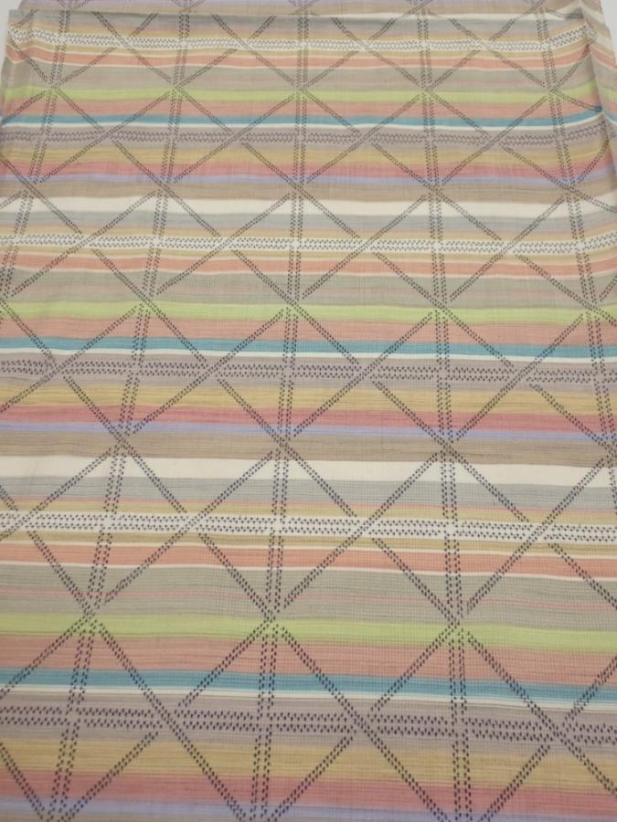 2S01z50  Japanese Kimono Silk TSUMUGI FABRIC Lattice Brown-Gray 41.7x14.8