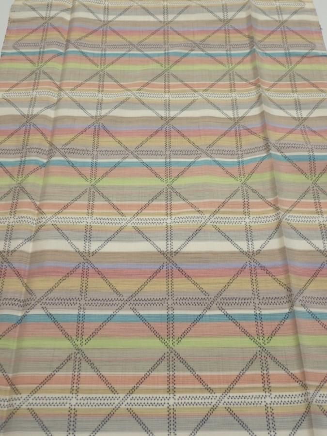 2S05z70  Japanese Kimono Silk TSUMUGI FABRIC Lattice Brown-Gray 68.1x14.8