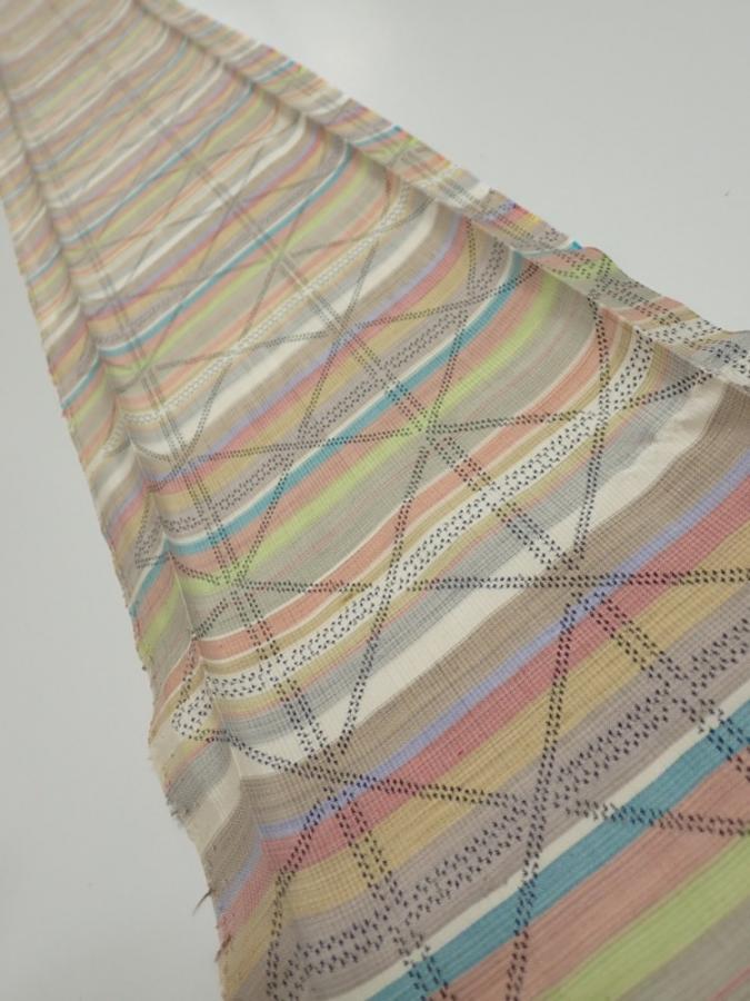 2S07z30  Japanese Kimono Silk TSUMUGI FABRIC Lattice Brown-Gray 59.8x7.7