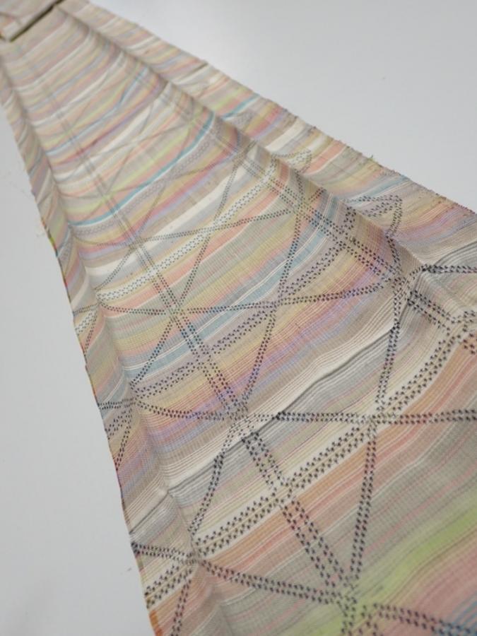 2S09z40  Japanese Kimono Silk TSUMUGI FABRIC Lattice Brown-Gray 86.6x6.9