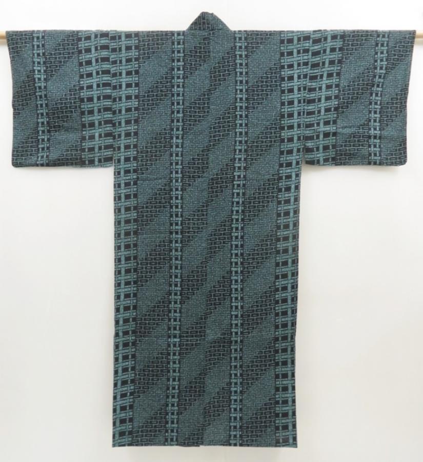 5218T02z430 Vintage Japanese Kimono Cotton MEN'S YUKATA  Dull cyan