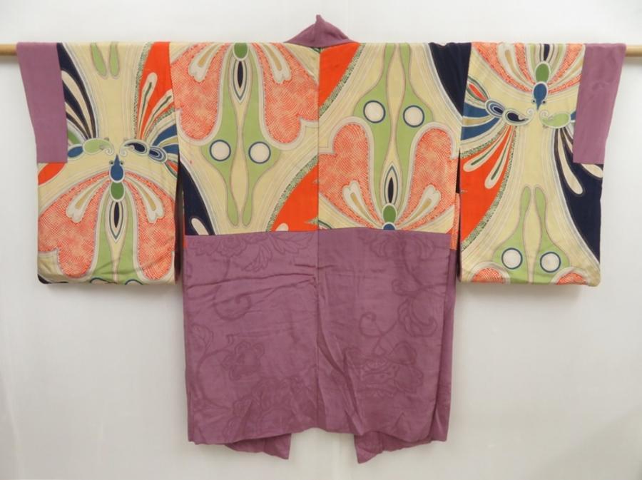 5218T05z510 Vintage Japanese Kimono Silk HAORI Flower Light purple