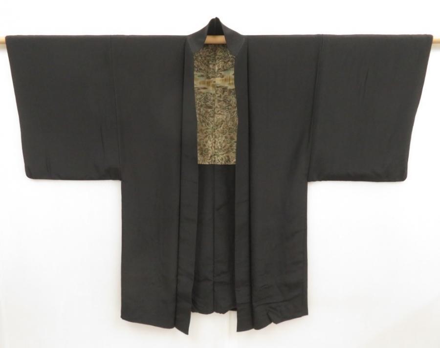 5218T09z510 Vintage Japanese Kimono Silk HAORI  Black