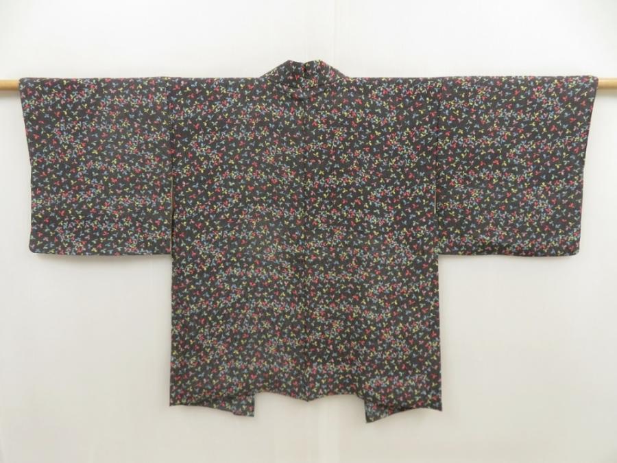 5810T04z370 Vintage Japanese Kimono Silk HAORI  Black