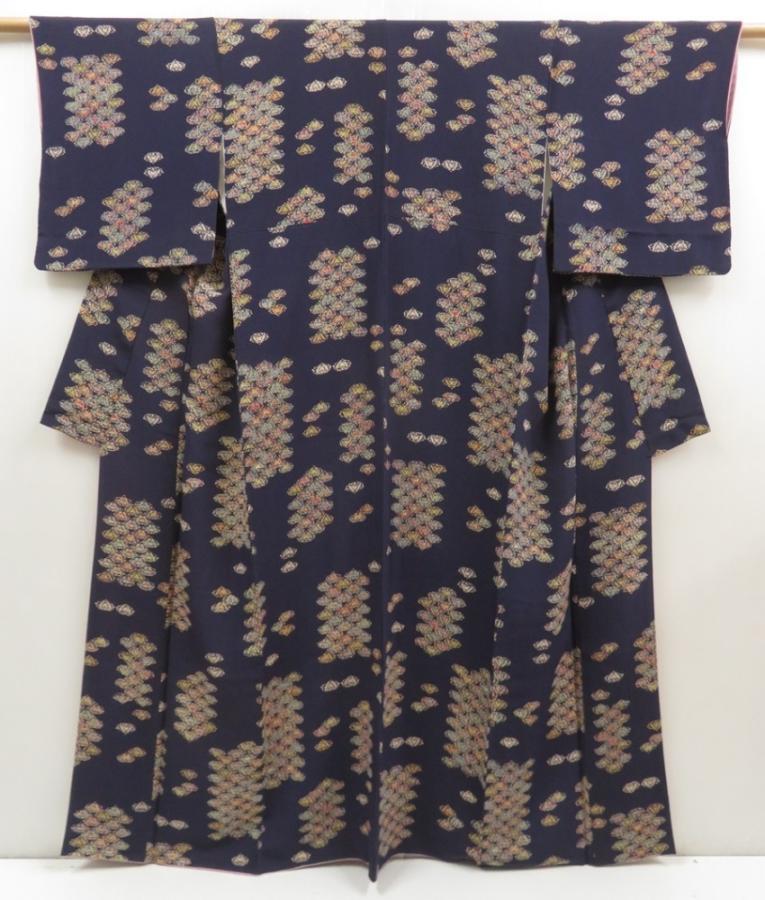 5810T12z970 Vintage Japanese Kimono Silk KOMON Butterfly Navy