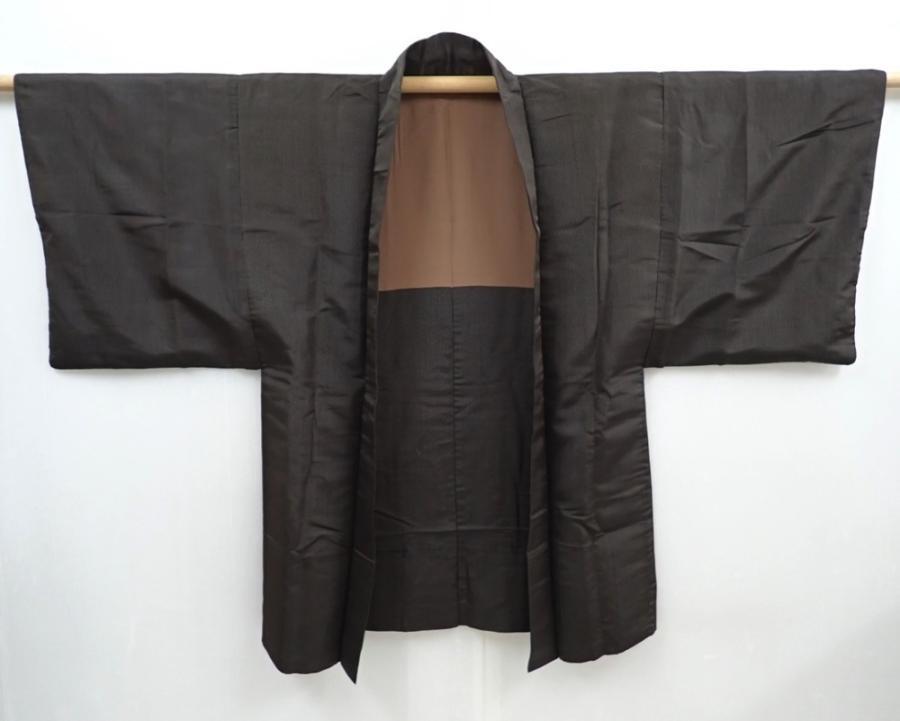 5820T04z500 Vintage Japanese Kimono Silk Men's HAORI  Dark olive-Black