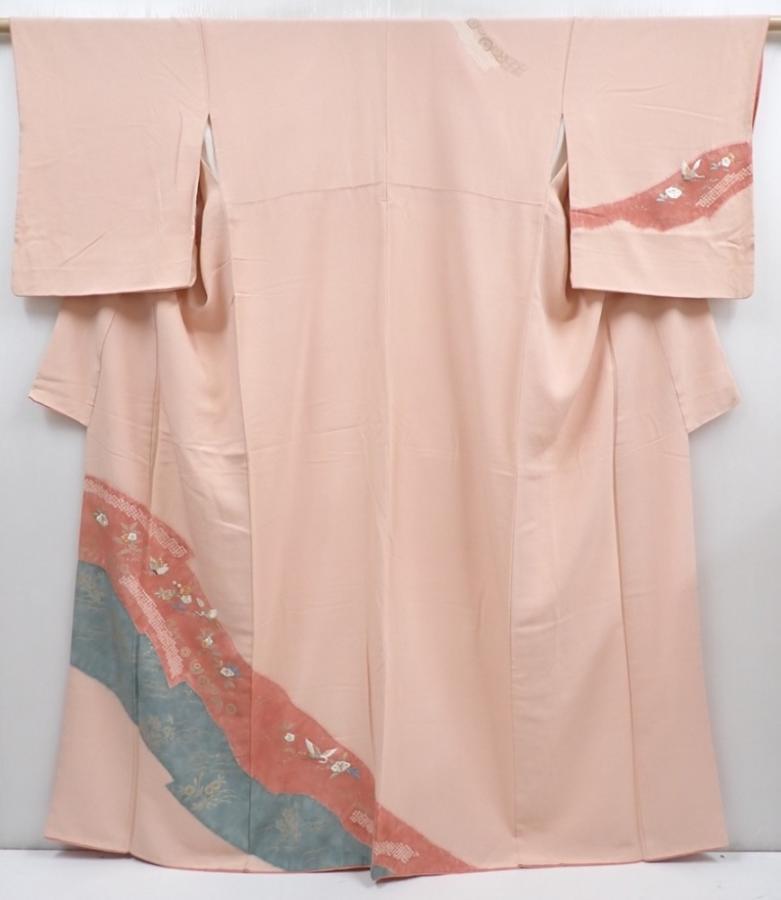 5820T13z990  Japanese Kimono Silk TSUKESAGE Crane Pink